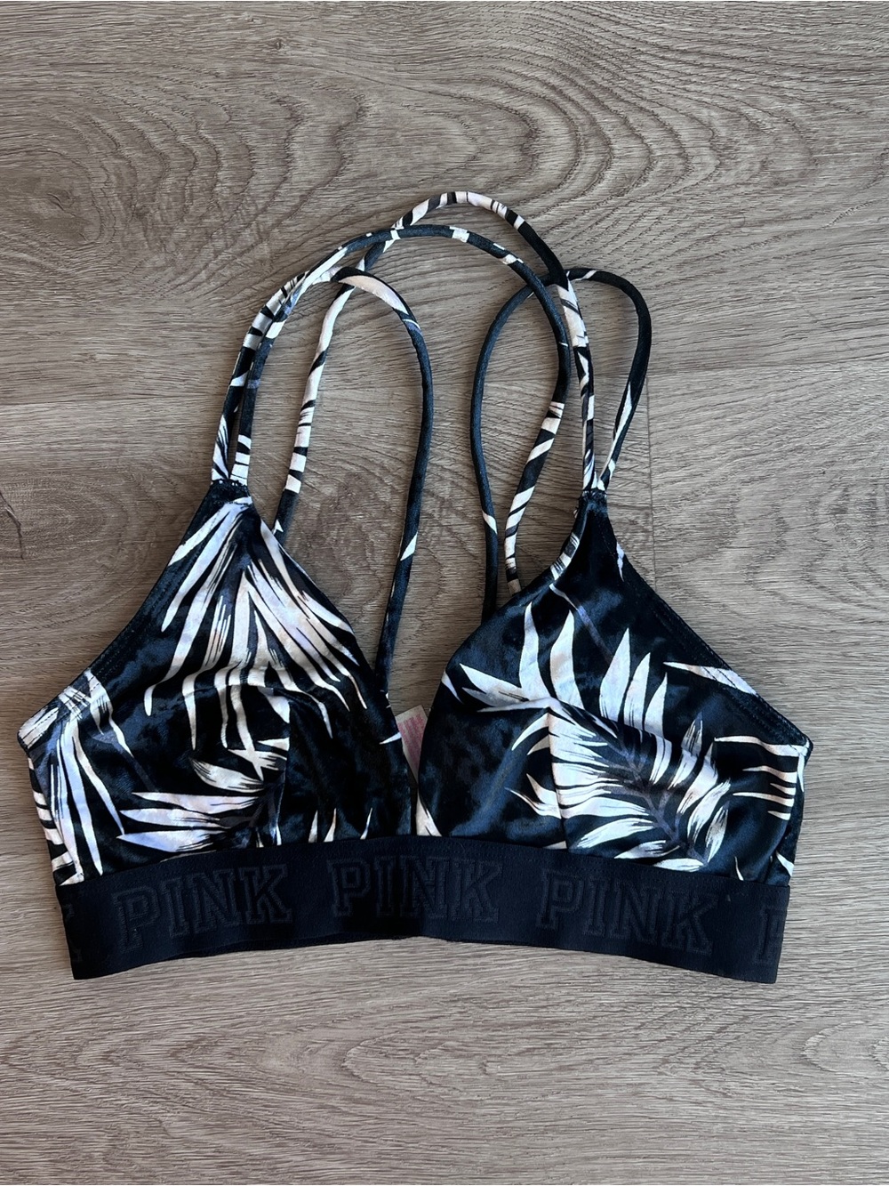 Victoria Secret PINK Black White Velvet Triangle Bralette Women’s Size Small